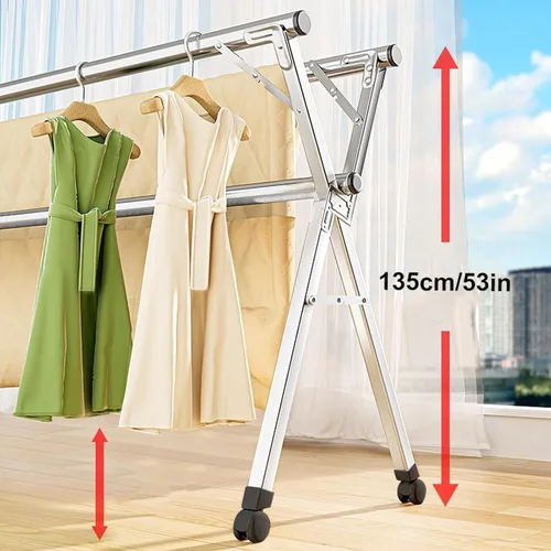 Vista 3 de 94in Stainless Steel Clothes Drying Rack, Foldable & Adjustable, Space-Saving Indoor/Outdoor Laundry Rack for Clothes, Towels, & Blankets (63in)