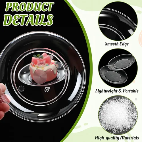 Vista 3 de Zopeal 150 platos de postre de plástico de 5 pulgadas, desechables a granel, pequeños aperitivos transparentes, redondos, para tartas de boda