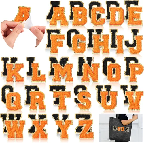 Vista 29 de WILLBOND 52 parches autoadhesivos de letras de felpilla de 2.2/2.8 pulgadas A-Z, calcomanías bordadas del alfabeto para ropa, bolsa, sombrero