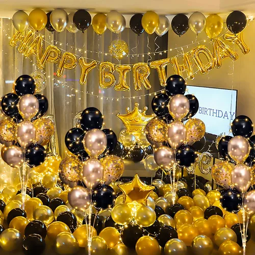 Vista 5 de Cicicooie Centros de mesa de globos para suelo con tira de luces, juego de 2 soportes para globos negros, decoración para bodas, adultos