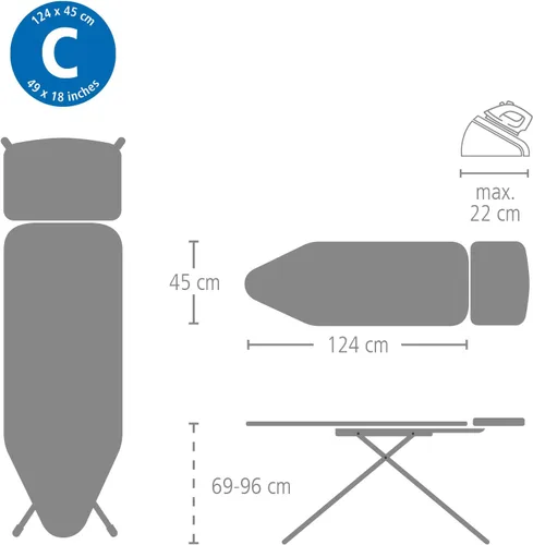 Vista 3 de Brabantia - Tabla de planchar C - Soporte extra grande para unidad de vapor - Altura ajustable - Pies de goma antideslizantes - Funda de algodón