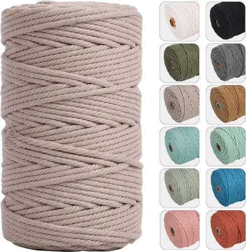 Vista 7 de NOANTA - Cuerda de macramé de 4 mm x 109 yardas color verde aguacate, cuerda de algodón para colgar en la pared, ganchos de plantas