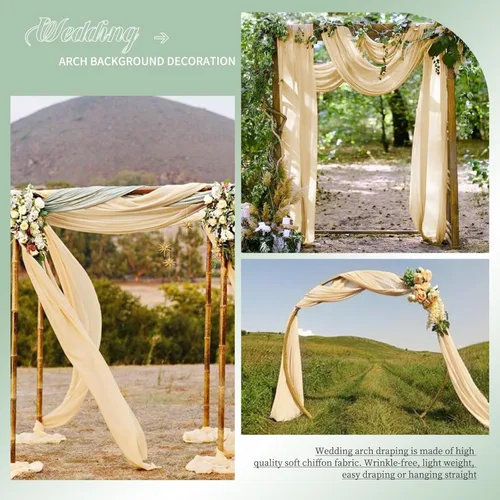 Vista 6 de Tela drapeada para arco de boda, 8 paneles de 28 x 20 pies, cortinas de gasa transparente color champán para cortinas de boda, cortinas de telón