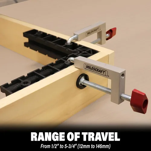 Vista 2 de Milescraft 4009 - Abrazaderas para vallas - 2 unidades de abrazaderas universales con barra de 3/8" para escuadradoras, sierras de inglete, mesas