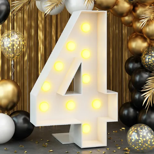 Vista 13 de Números blancos iluminados de 4 pies con luces para decoración de fiesta de primer cumpleaños, marco grande de mosaico de marquesina con ranuras