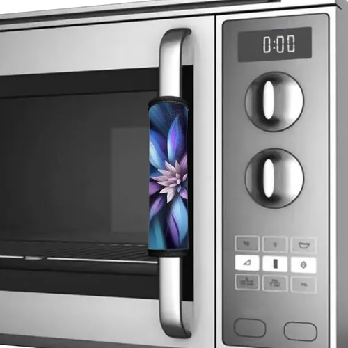 Vista 3 de Decoración de cocina con estampado de flores azules para interiores, 4 accesorios para manijas de puerta, fundas duraderas para manijas