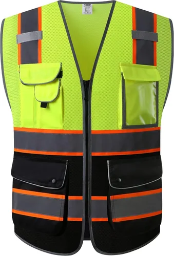Vista 44 de JKSafety Chaleco de seguridad frontal con cremallera de alta visibilidad Clase 2 de 9 bolsillos con tiras reflectantes, cumple con las normas