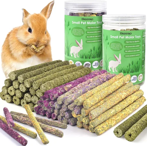 Vista 8 de Bissap 114 palitos de heno Timothy para conejos, hierba de Timothy natural, dientes molares, juguetes masticables para conejos, chinchillas