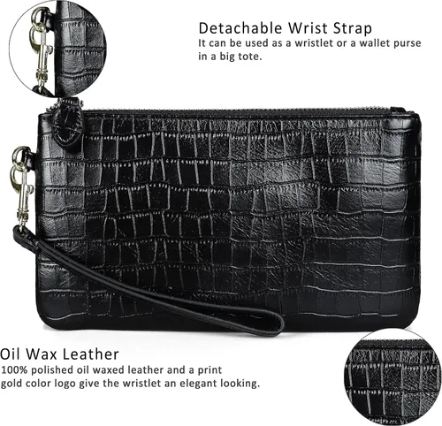 Vista 4 de Befen - billetera de mano de cuero de plena flor genuino, de agarre para mujer, cartera de mano para teléfono inteligente, billetera