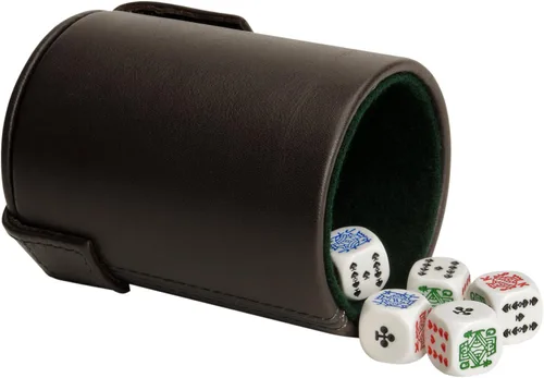 Vista 2 de WE Games Luxury Brown Leather Dice Cup with Poker Dice and Storage