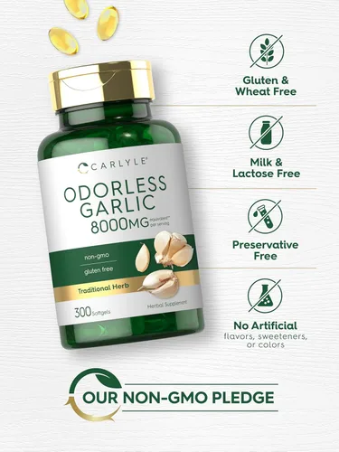 Vista 5 de Carlyle Cápsulas blandas de ajo sin olor, 300 unidades, fórmula de alta potencia, sin OMG y sin gluten
