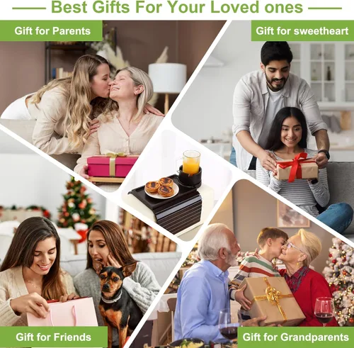 Vista 7 de Bandeja Portavasos para Sofá - Mesa de Brazo de Sofá 3 en 1 con Soporte Giratorio de 360° para Teléfono, Bandeja de Brazo de Sofá Plegable para Mesa