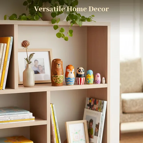 Vista 5 de Koogel Juego de 6 muñecas anidables sin pintar para niños, muñecas de anidación en blanco Matryoshka de madera para actividades de padres e hijos