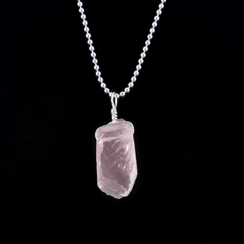 Vista 5 de ZEMBIENCE Natural Raw Rose Quartz Gemstone Pendant Necklace, Rough Stones, Chakra Healing Crystals, Silver Plated, Handmade, Minimalist, Valentine