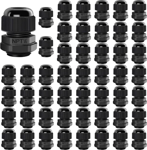 Vista 70 de LeMotech Paquete de 5 prensaestopas NPT de 1-1/4 pulgadas, impermeables, ajustables, conectores de cable de 0.945-1.260 in, juntas de nailon negro