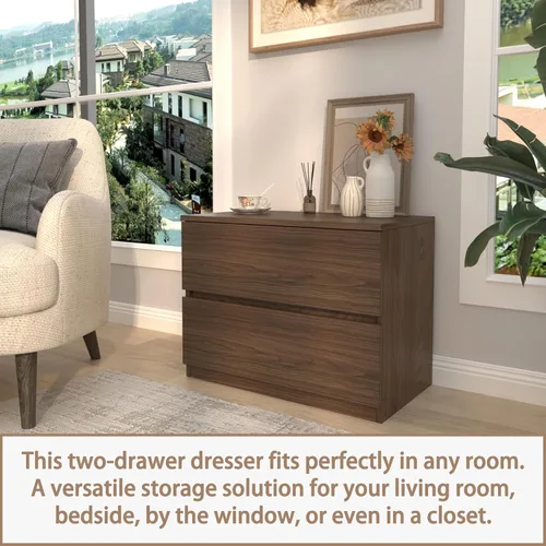 Vista 4 de furtble Cómoda de 2 cajones, cómoda pequeña para armario, armario de almacenamiento de madera para pasillo, dormitorio, entrada, mesita de noche