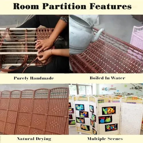 Vista 5 de Foldable Brown Rattan Room Divider, Low-Profile Privacy Screen, Space-Saving Partition, 100x40cm, 4 Panels, Easy Storage, Ideal for Living Room &