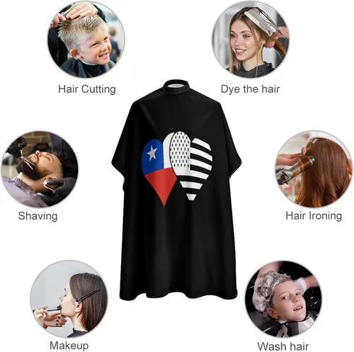 Vista 3 de Capa de barbero con bandera estadounidense de Chile y negra, delantal profesional para corte de pelo, para niños y niñas