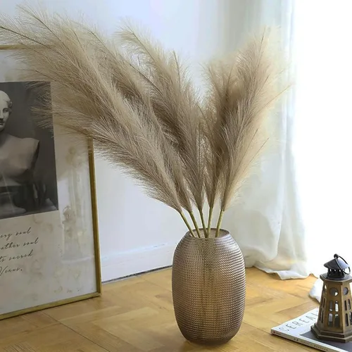 Vista 11 de Decoración de Hierba de Pampas de 38" 10 Tallos Altos - Hierba de Pampas Falsa para Jarrón de Piso Hierba de Pampas Artificial Esponjosa