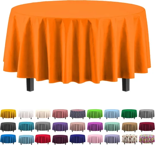 Vista 12 de Exquisito paquete de 4 manteles de plástico blanco desechables de 84 pulgadas de Party Solids - Mantel redondo desechable para fiestas - Manteles