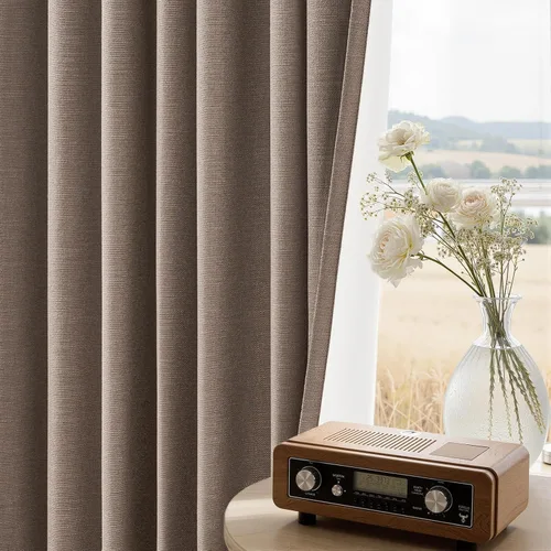 Vista 107 de Topfinel cortinas opacas de lino beige y blanco de 63 pulgadas de largo, 2 paneles para ventana pequeña, estilo natural de abedul bohemio y rústico