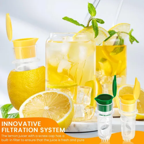 Vista 8 de Exprimidor de limón, paquete de 2 exprimidores de limón con tapa de rosca, exprimidor manual de limones con filtro integrado, extractor de jugo