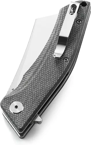 Vista 9 de BESTECH KNIVES Cuchillo de bolsillo plegable de carnicero: hoja de acero D2 lavada a la piedra de 3.15 pulgadas, mango de micarta, bloqueo de forro