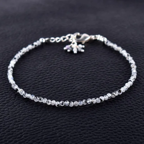 Vista 8 de Natural Gemstone Micro Round Beads Dainty Choker Bangle Bracelet, Handmade Jewelry for Women, Healing Chakra Crystals Silver Plated Chain 8 inch