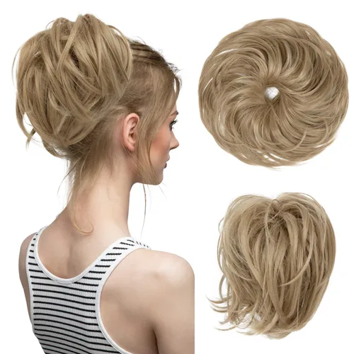 Vista 9 de CJL HAIR Extensiones de cabello rizado con cola de caballo, cabello sintético con coleta recta, coleteros para mujer, rubio ceniza/rubio playa