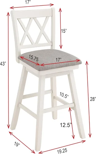 Vista 56 de Home Brookline Swivel Bar Stool Chair with 360° Turn Mechanism, Rustic Farmhouse Stools for Kitchen Counter with Cushion, 24" Seat Height, Black