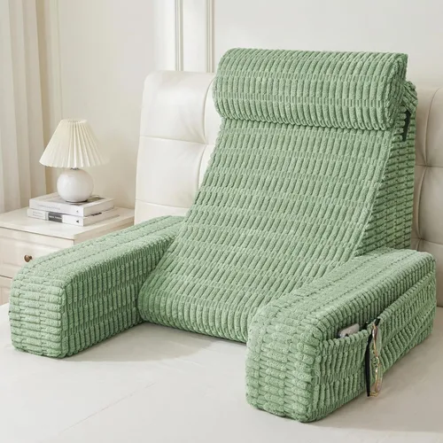 Vista 10 de Almohada de lectura de 19 pulgadas para cama con brazos integrados y bolsillos grandes, cojín de respaldo de apoyo para leer, descansar o Gris