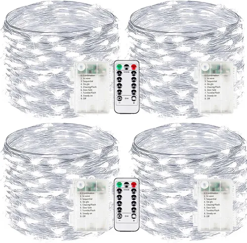 Vista 78 de Paquete de 2 guirnaldas de luces LED, funcionan con pilas, 5 m, 50 luces intermitentes, temporizador, impermeables, para habitaciones, bodas
