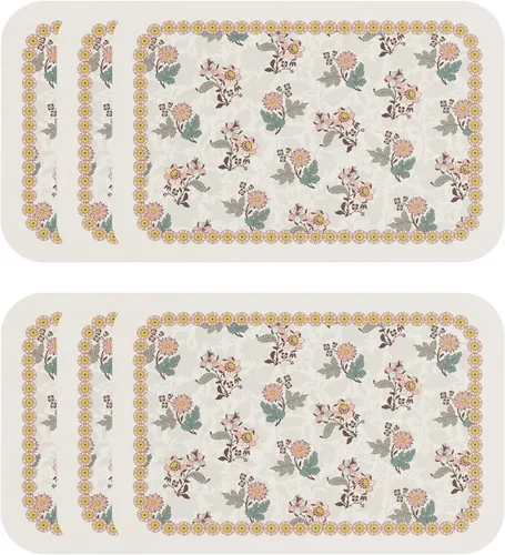 Vista 21 de ISAENNE Juego de 6 manteles individuales de PVC, rectangulares con estampado de flores y pájaros, impermeables y resistentes al calor, decoración