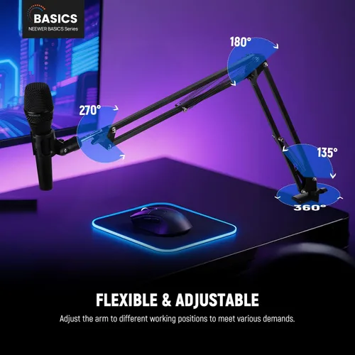 Vista 2 de NEEWER Soporte de brazo para micrófono, soporte de escritorio con brazo de tijera de suspensión con clip y adaptador de 3/8 a 5/8 pulgadas