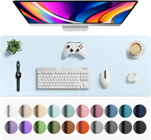 Vista 141 de Aothia - Protector de escritorio de cuero sintético, base para mouse y cubierta antideslizante, superficie impermeable para laptop y escritura