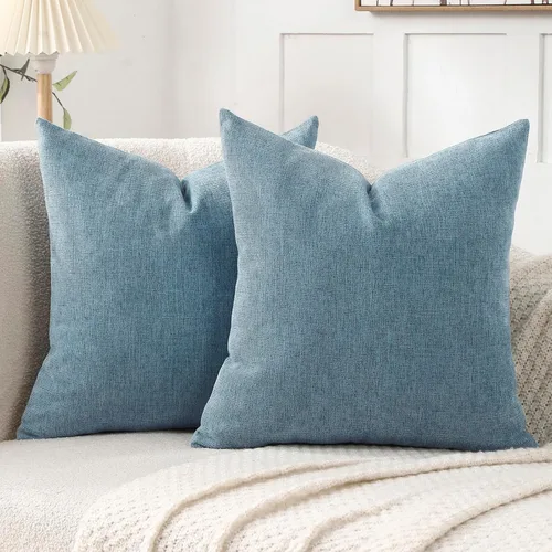 Vista 19 de Jepeak - Fundas de cojín de arpillera, paquete de 2 fundas de almohada cuadradas sólidas, gruesas y decorativas para el sofá o sillón, estilo casa