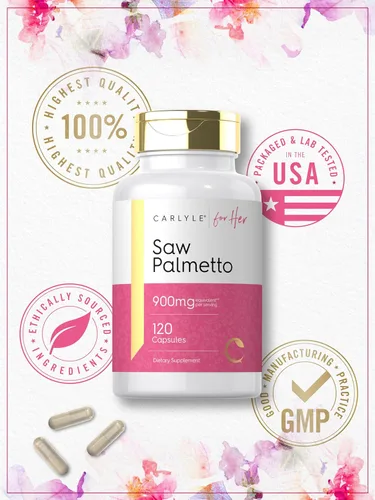 Vista 6 de Carlyle Saw Palmetto para mujer 120 cápsulas Suplemento de extracto de espectro completo Suplemento sin OMG, sin gluten para ella