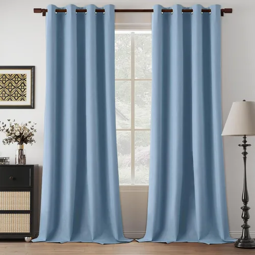 Vista 22 de Cortinas de Lino Beige con Bloqueo Total de Luz de 64 Pulgadas de Largo, Lino Sintético Texturizado con Bloqueo de Calor y Aislamiento Térmico