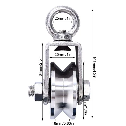 Vista 2 de TooTaci Bloque de polea de grúa de acero inoxidable de 1.81 pulgadas y sistema de polea de aparejos, rodamiento resistente en el interior de poleas