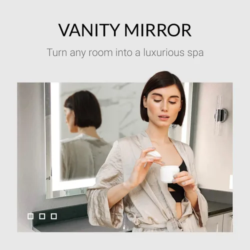 Vista 4 de Mirrors & Marble Espejo de pared LED pequeño – Espejo rectangular iluminado frontal para baño, dormitorio o ducha, antivaho y montado en la pared