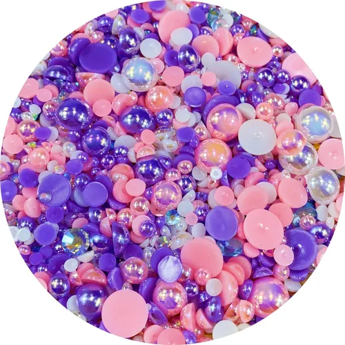 Vista 19 de Cuentas de resina con diamantes de imitación, mitad redonda, cuentas de perlas planas de 30 g, cuentas de media perla con diamantes de imitación
