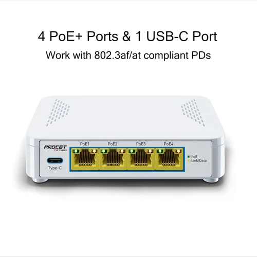 Vista 3 de Conmutador PoE de 5 puertos EN-S4P1C - 4 puertos PoE+ y 1 USB-C, conmutador de red no administrado