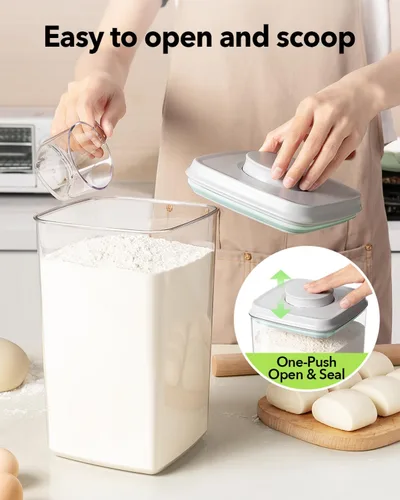 Vista 2 de Ankou Recipiente hermético para almacenamiento de alimentos con tapa a presión y cuchara de 130ml, 4L/1.67qt *2, Recipiente libre de BPA