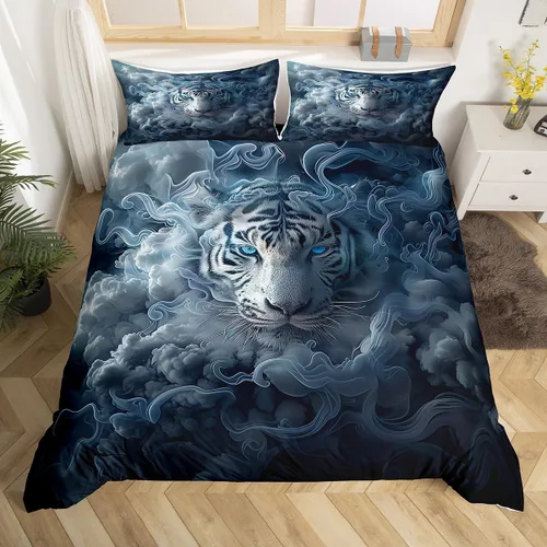 Vista 14 de Funda de edredón de lobo, juego de ropa de cama con estampado de mandala para niños, funda de edredón bohemia con atrapasueños para decoración