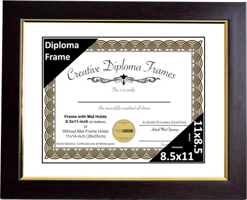 Vista 55 de Creative Picture Frames Marco de diploma de caoba de 7 x 9 pulgadas con borde dorado, incluye caballete de vidrio negro y ganchos de pared