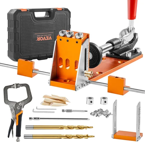 Vista 10 de VEVOR Kit de plantilla de agujero de bolsillo, ajustable de 1/2 a 1-1/2 pulgadas, mini sistema de agujeros de bolsillo con taladro escalonado, llave
