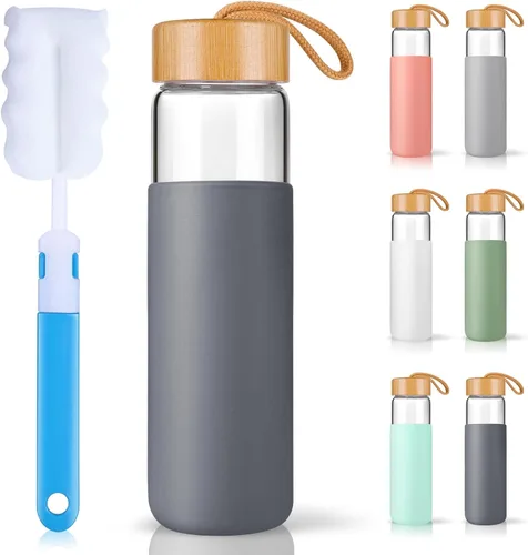 Vista 12 de Botellas de agua de vidrio de borosilicato de 20 onzas con funda de silicona, libres de BPA, aptas para lavavajillas - Botellas de vidrio