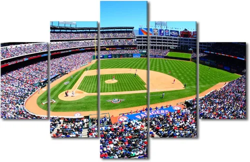 Vista 128 de TUMOVO T-MOBILE PARK - Arte de pared para sala de estar, lienzo de estadio de Seattle, 5 piezas, arte moderno de decoración de pared