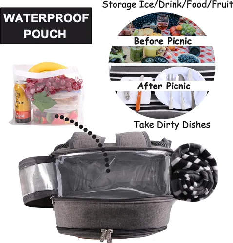 Vista 5 de Apollo Walker - Set de mochila para picnic para 2 personas con compartimiento refrigerado, soporte desmontable para botella/vino, manta de forro