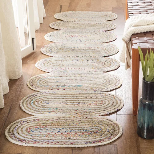 Vista 10 de SAFAVIEH Cape Cod Collection CAP208L - Alfombra de pasillo trenzada hecha a mano de yute y algodón de 2 pies 3 pulgadas x 8 pies, color azul